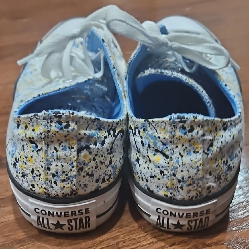 Converse All Star White Blue Yellow Paint-Splatter Low Top Sneakers - Picture 5 of 8